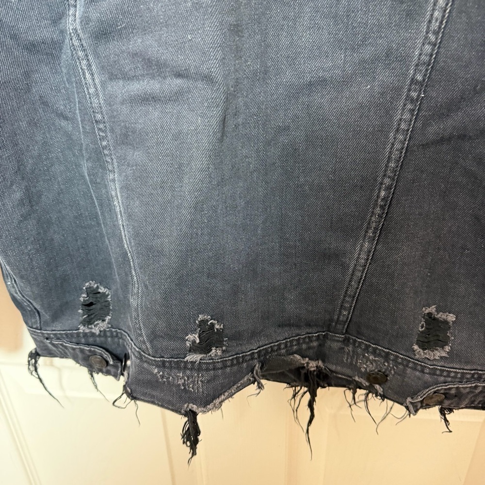 Black Studded Denim Bomber Jacket - Women - Picture 7 of 8